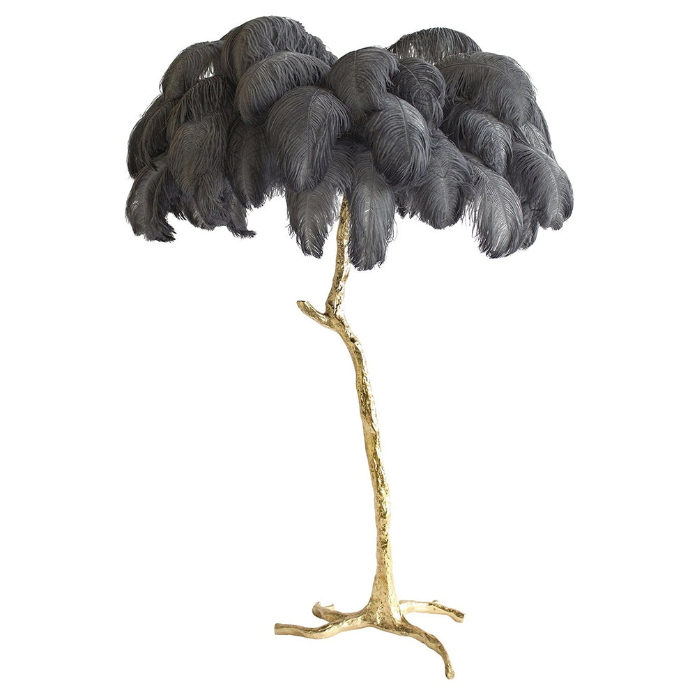 Luxury Ostrich Feather Brass Floor Lamp