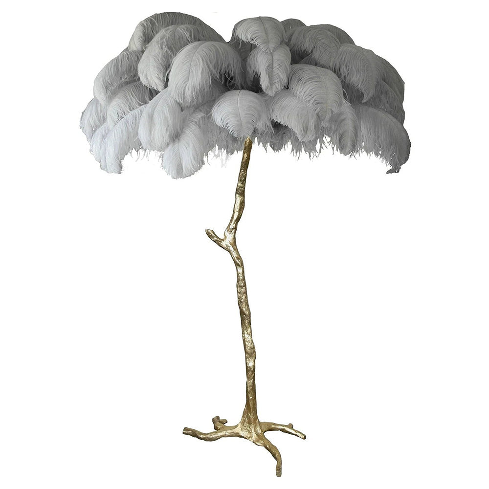 Luxury Ostrich Feather Brass Floor Lamp