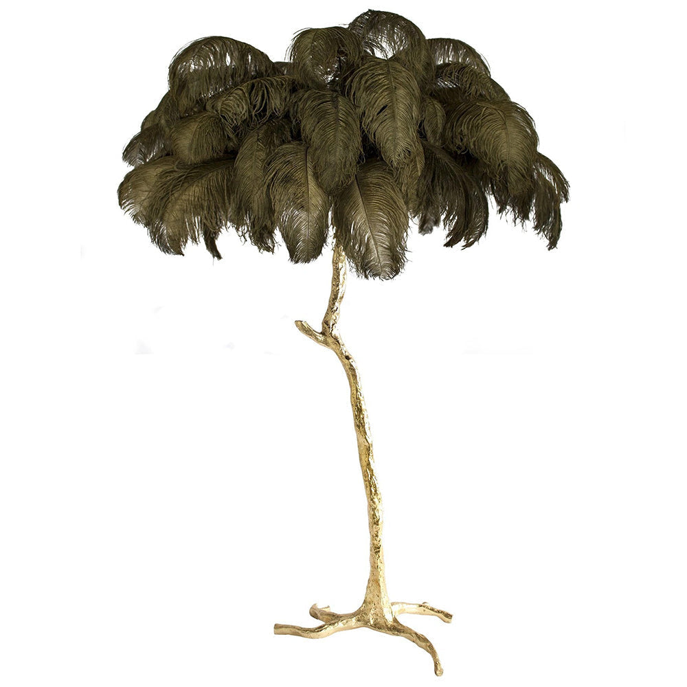 Luxury Ostrich Feather Brass Floor Lamp