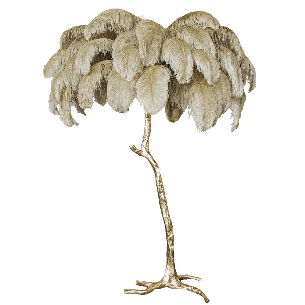 Luxury Ostrich Feather Brass Floor Lamp