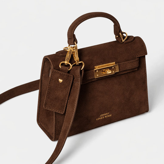 Willow Top Handle Tote Bag Dark Brown Suede