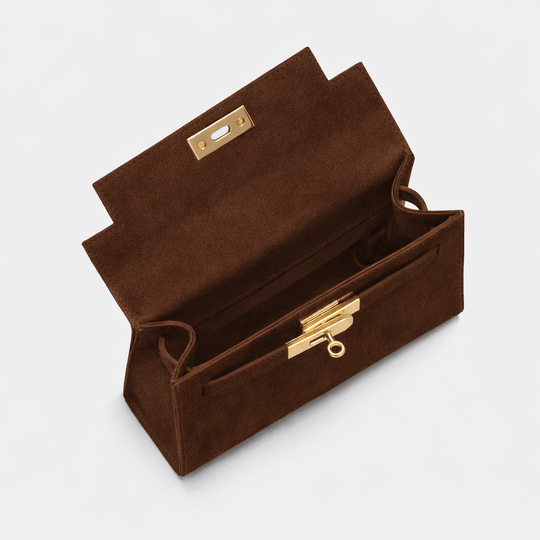 Willow Top Handle Tote Bag Dark Brown Suede