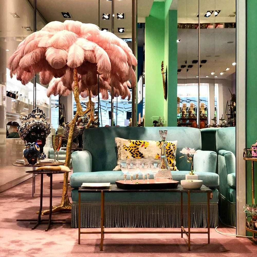 Luxury Ostrich Feather Brass Floor Lamp