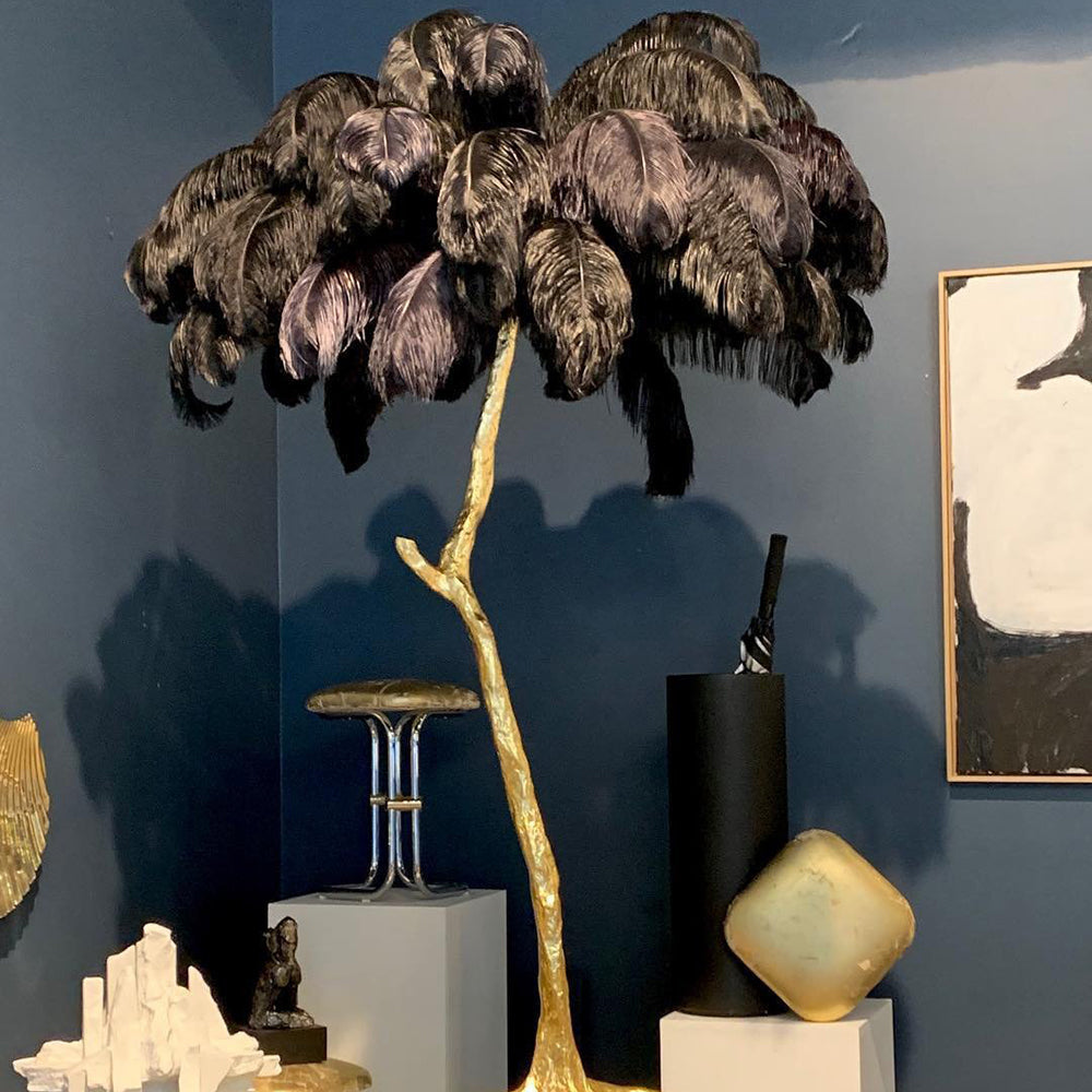 Luxury Ostrich Feather Brass Floor Lamp