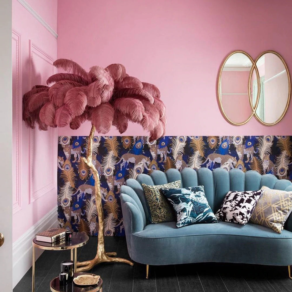 Luxury Ostrich Feather Brass Floor Lamp