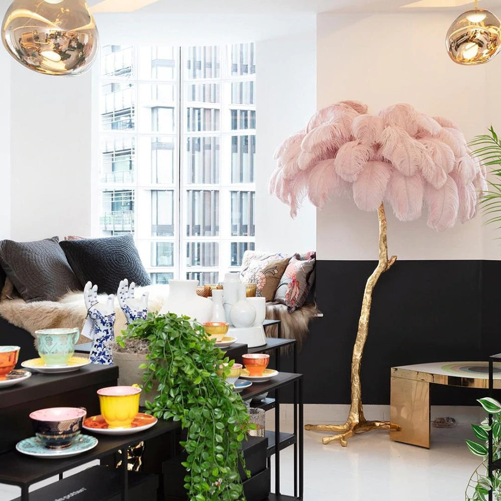 Luxury Ostrich Feather Brass Floor Lamp