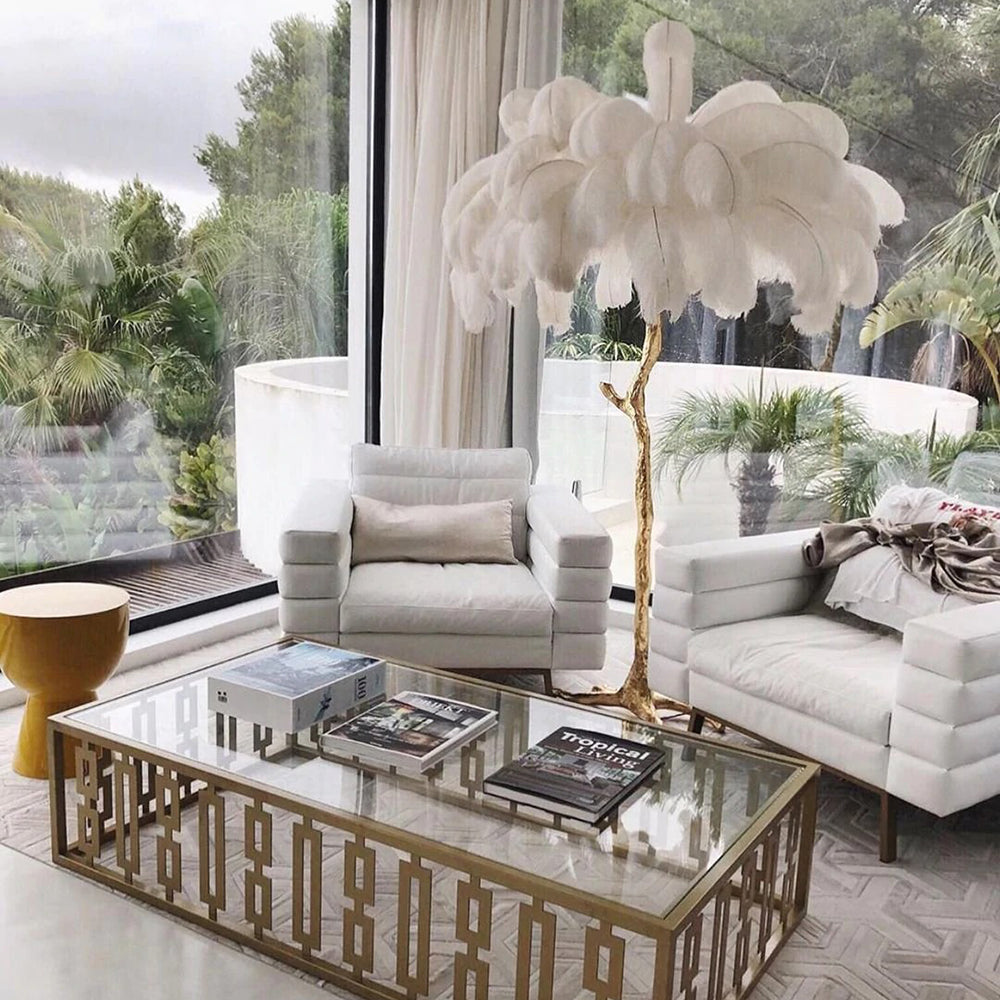 Luxury Ostrich Feather Brass Floor Lamp