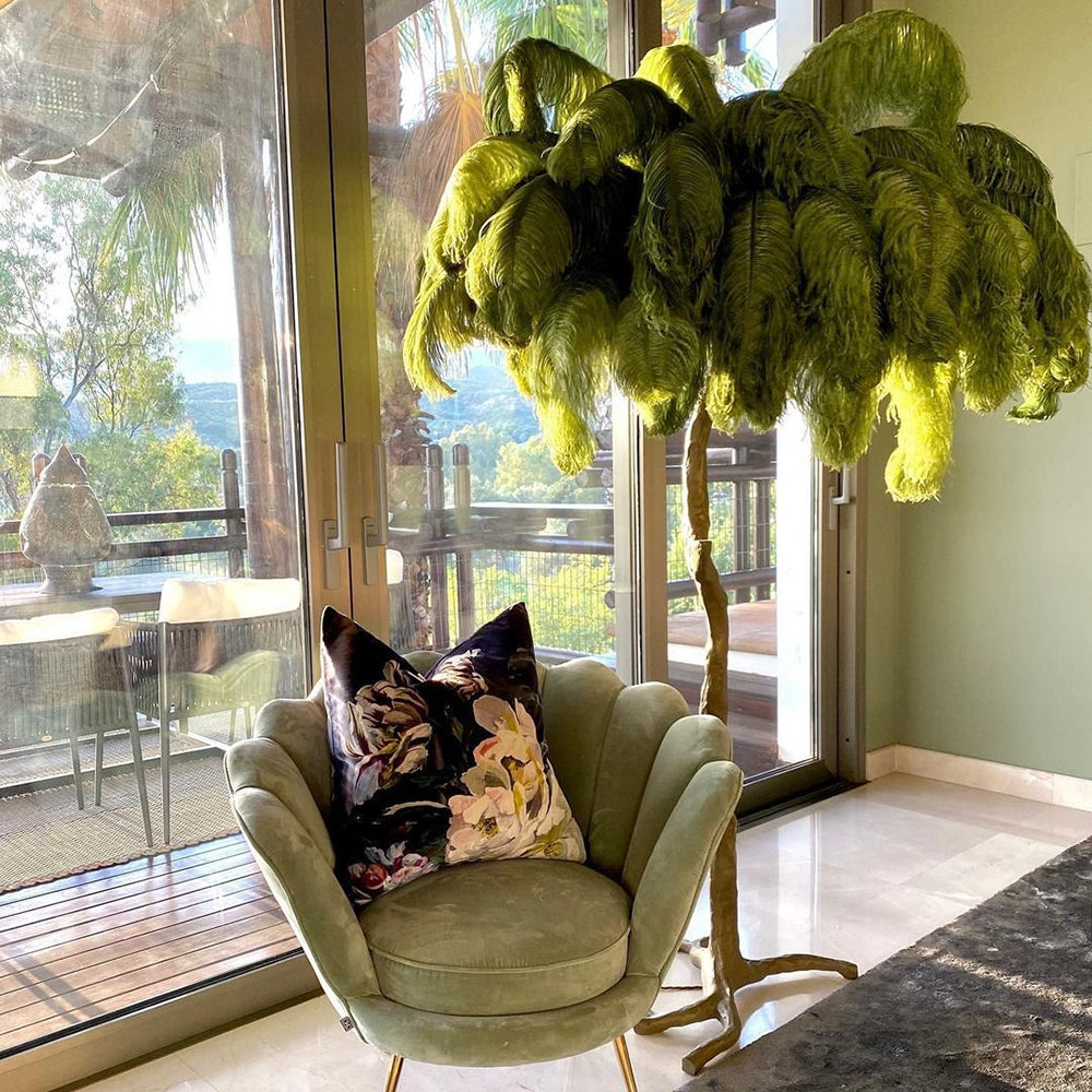 Luxury Ostrich Feather Brass Floor Lamp