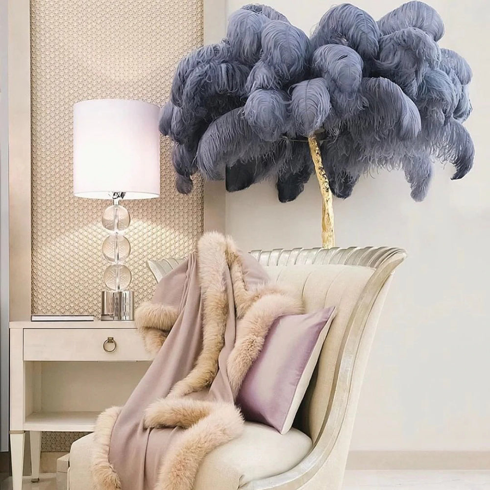 Luxury Ostrich Feather Brass Floor Lamp