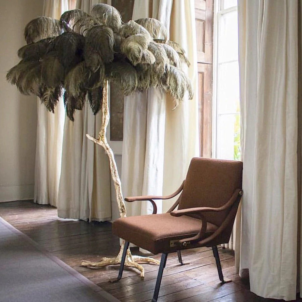 Luxury Ostrich Feather Brass Floor Lamp